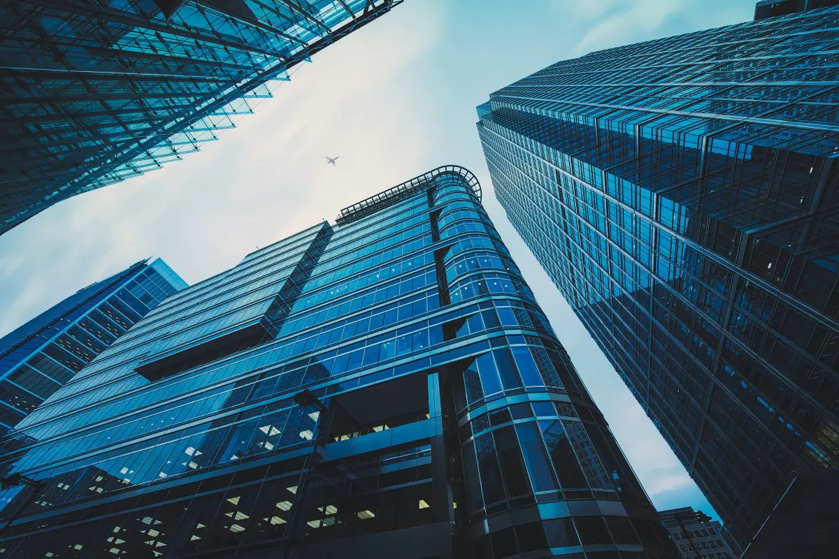Glass buildings with reflections